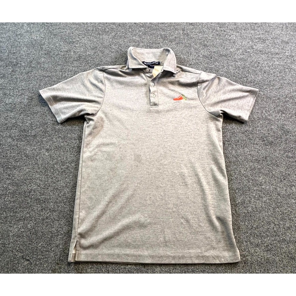 Devon & Jones Polo Shirt Chilis Restaurant Men's S Gray Polyester Stained